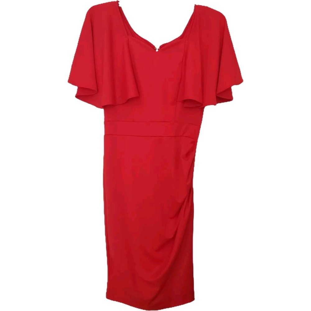 NWT Grace Karin Red Sweetheart Ruched Flutter Sleeve Dress Size S Holiday Glam